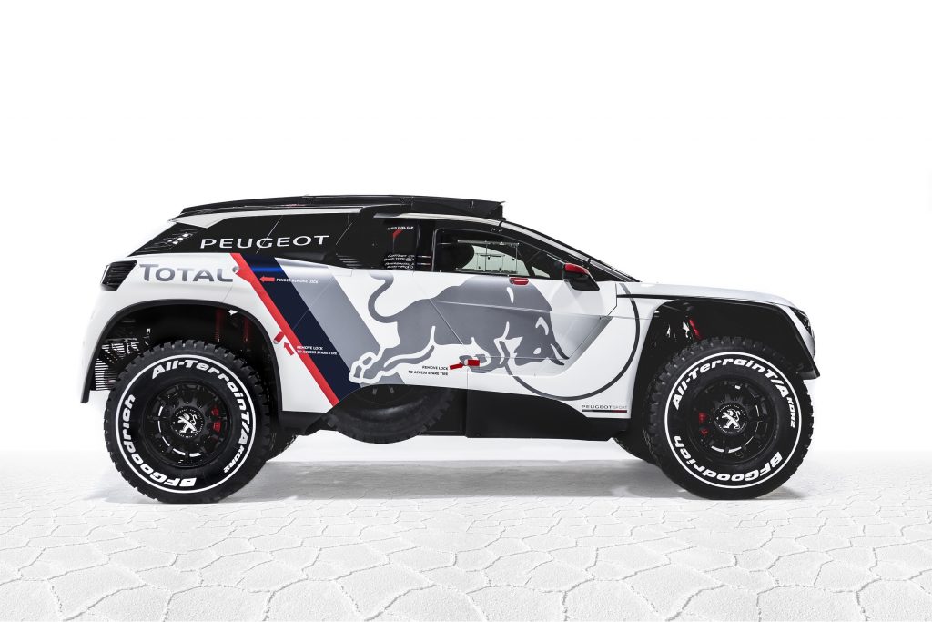 The new Peugeot 3008 DKR from the Team Peugeot Total during a studio photoshoot at Paris, France on August 7, 2016.